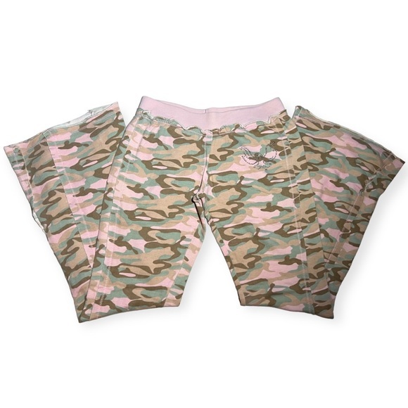 Army Girl Bird Stud Camo Camouflage Distressed Hem Style Wide Leg Yoga‎ Pants - Picture 4 of 7